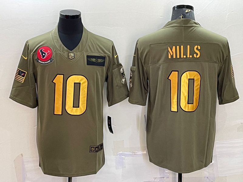 Personalized Men’s Houston Texans #10 Davis Mills Olive Gold Salute To Service Limited Stitched Jersey