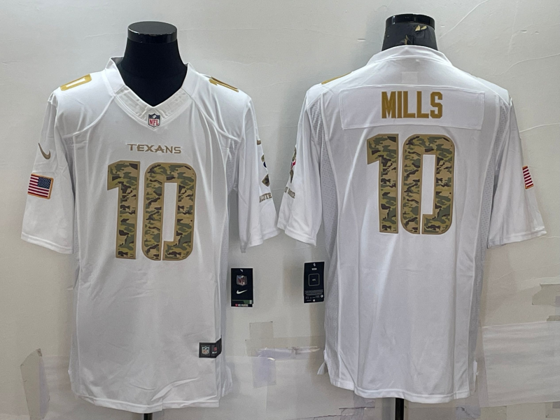 Personalized Men’s Houston Texans #10 Davis Mills White Camo Salute To Service Limited Stitched Jersey