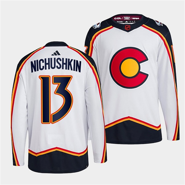 Personalized Men’s Colorado Avalanche #13 Valeri Nichushkin White 2022-23 Reverse Retro Stitched Jersey