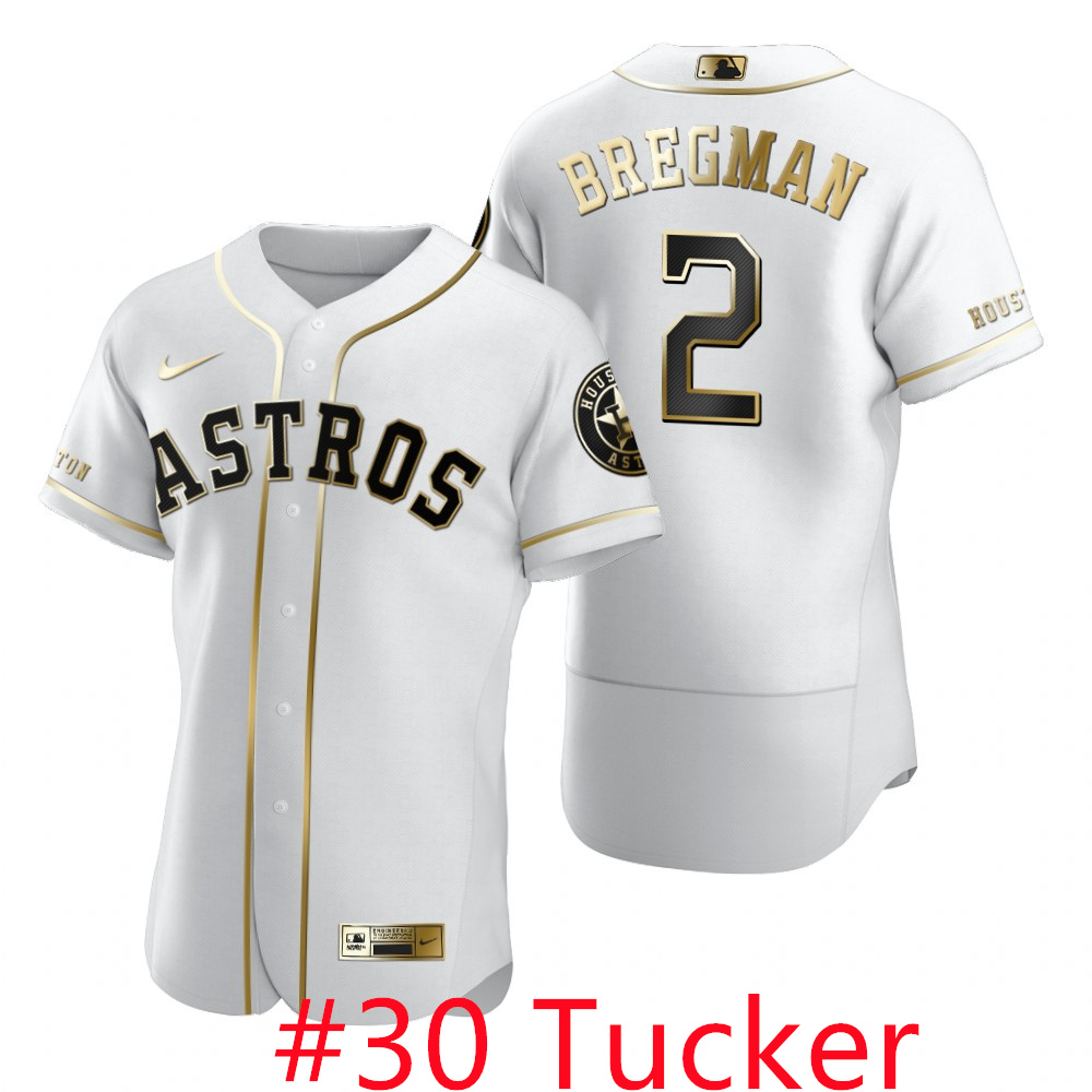 Personalized Houston Astros #30 Kyle Tucker White Men’s Authentic Golden Edition MLB Jersey