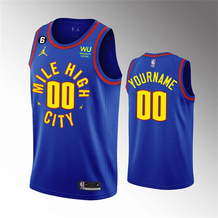 Personalized Men’s Denver Nuggets Active Blue Memorial Patch 2022 23 Statement Edition With NO.6 Patch Stitched Jersey