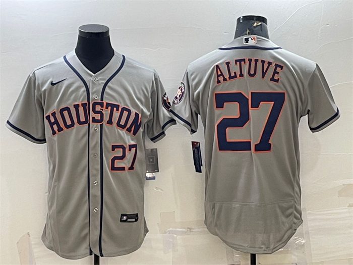 Personalized Men’s Houston Astros #27 Jose Altuve Grey Flex Base Stitched Baseball Jersey