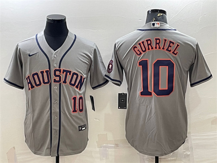Personalized Men’s Houston Astros #10 Yuli Gurriel Gray With Patch Cool Base Stitched Jersey