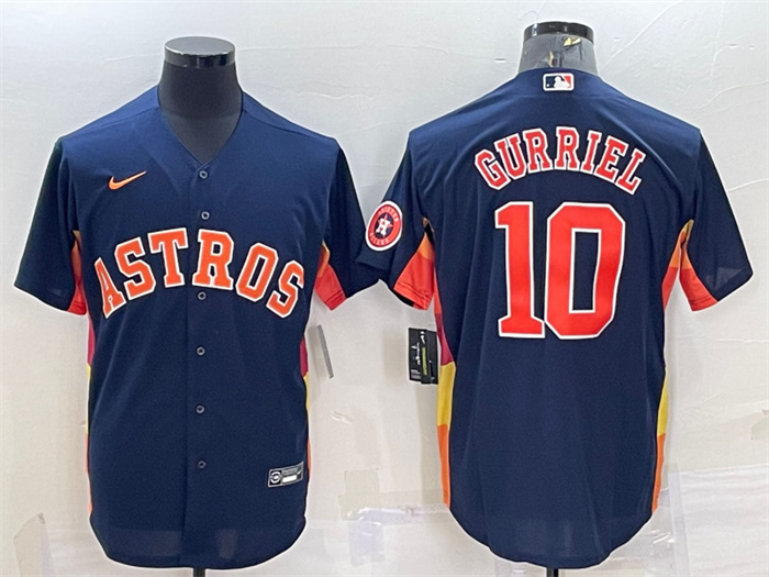 Personalized Men’s Houston Astros #10 Yuli Gurriel Navy With Patch Cool Base Stitched Jersey