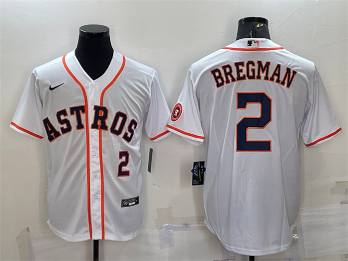 Personalized Men’s Houston Astros #2 Alex Bregman White With Patch Cool Base Stitched Jersey