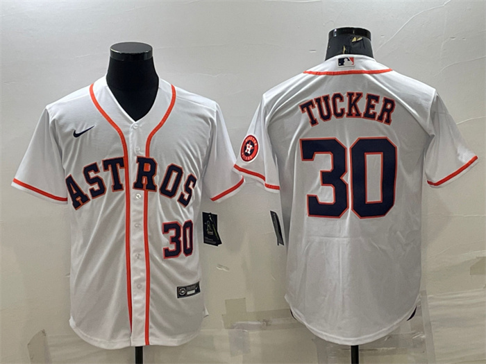 Personalized Men’s Houston Astros #30 Kyle Tucker White With Patch Cool Base Stitched Jersey