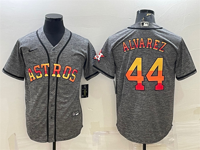 Personalized Men’s Houston Astros #44 Yordan Alvarez Grey Cool Base Stitched Baseball Jersey