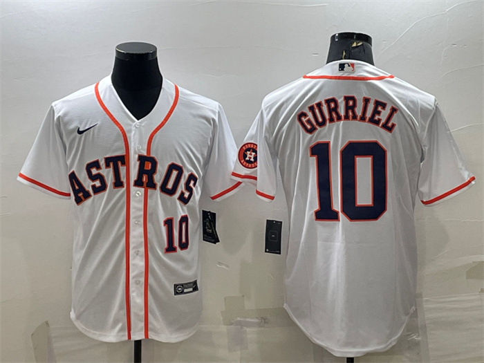 Personalized Men’s Houston Astros #10 Yuli Gurriel White With Patch Cool Base Stitched Jersey