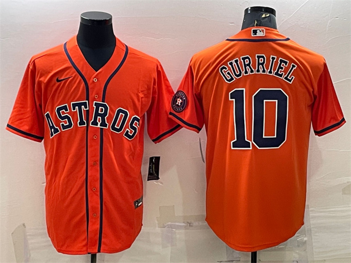 Personalized Men’s Houston Astros #10 Yuli Gurriel Orange With Patch Cool Base Stitched Jersey