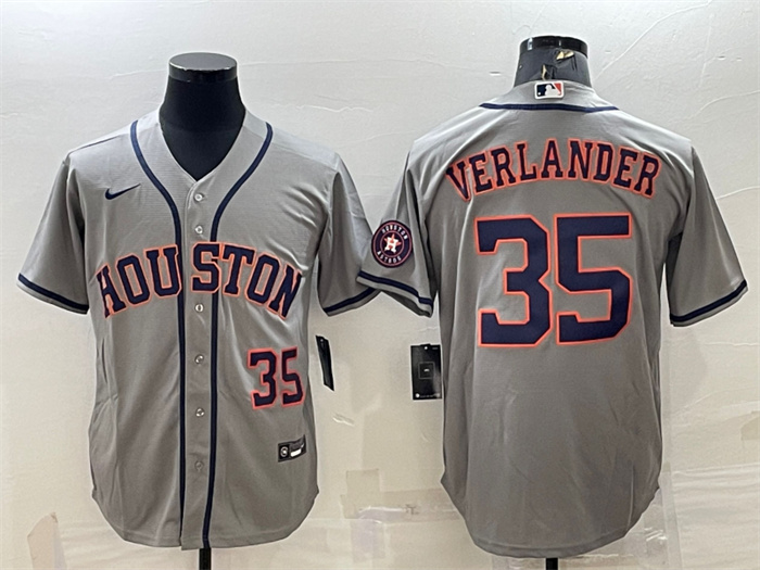 Personalized Men’s Houston Astros #35 Justin Verlander Gray With Patch Cool Base Stitched Jersey