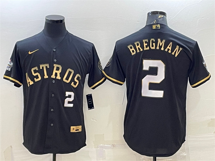 Personalized Men’s Houston Astros #2 Alex Bregman Black Gold 2022 World Series Stitched Baseball Jersey