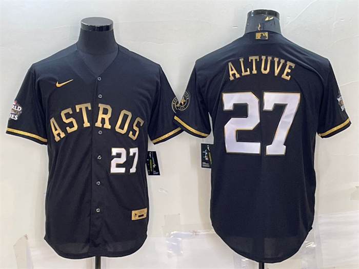 Personalized Men’s Houston Astros #27 Jose Altuve Black Gold 2022 World Series Stitched Baseball Jersey