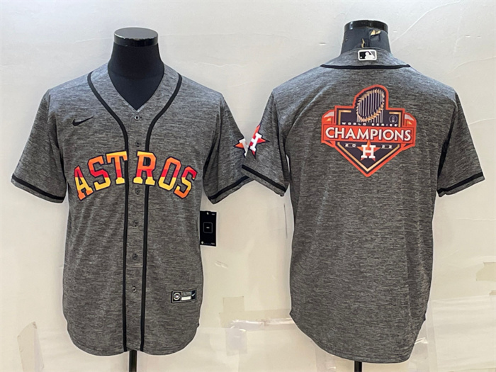 Personalized Men’s Houston Astros Grey 2022 World Series Champions Team Big Logo Cool Base Stitched Baseball Jersey