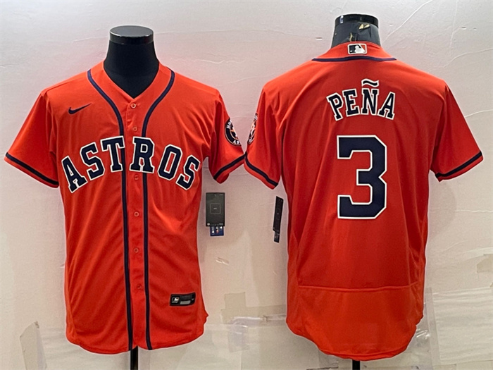 Personalized Men’s Houston Astros #3 Jeremy Peña Orange Flex Base Stitched Baseball Jersey