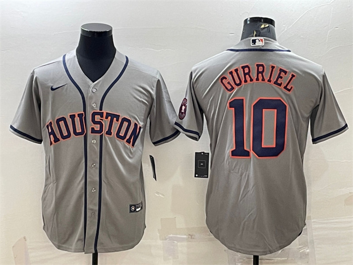 Personalized Men’s Houston Astros #10 Yuli Gurriel Gray With Patch Cool Base Stitched Jersey