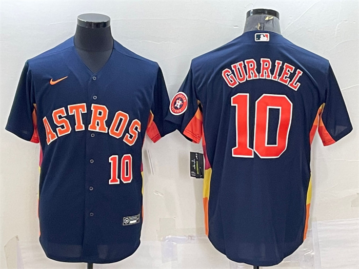 Personalized Men’s Houston Astros #10 Yuli Gurriel Navy With Patch Cool Base Stitched Jersey