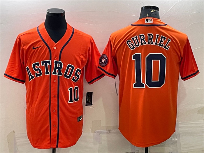 Personalized Men’s Houston Astros #10 Yuli Gurriel Orange With Patch Cool Base Stitched Jersey