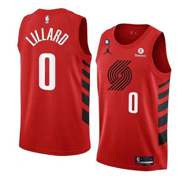 Personalized Men’s Portland Trail Blazers #0 Damian Lillard 2022 23 Red Statement Edition With NO.6 Patch Swingman Stitched Jersey