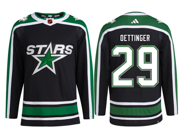 Personalized Men’s Dallas Stars #29 Jake Oettinger Black 2022-23 Reverse Retro Stitched Jersey