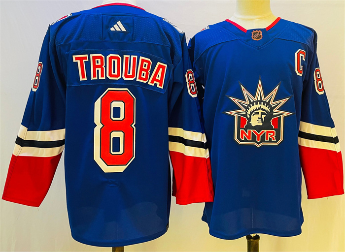 Personalized Men’s New York Rangers #8 Jacob Trouba Blue 2022-23 Reverse Retro Stitched Jersey
