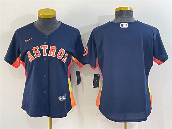 Personalized Women’s Houston Astros Navy With Patch Cool Base Stitched Baseball Jersey(Run Small)