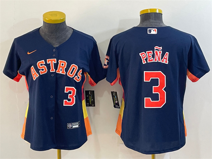 Personalized Women’s Houston Astros #3 Jeremy Peña Navy With Patch Cool Base Stitched Baseball Jersey(Run Small)