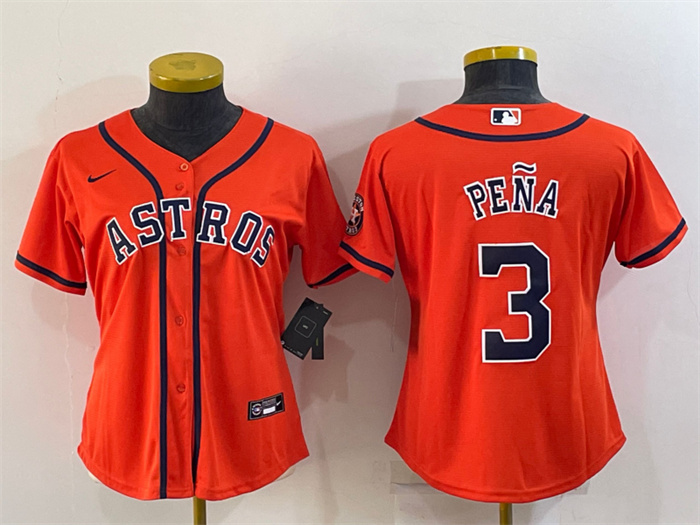Personalized Women’s Houston Astros #3 Jeremy Peña Orange With Patch Cool Base Stitched Baseball Jersey(Run Small)