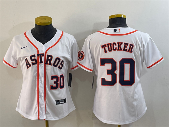 Personalized Women’s Houston Astros #30 Kyle Tucker White With Patch Cool Base Stitched Baseball Jersey(Run Small)s