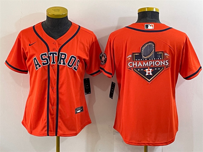 Personalized Women’s Houston Astros Orange 2022 World Series Champions Team Big Logo With Patch Cool Base Stitched Baseball Jersey(Run Small)