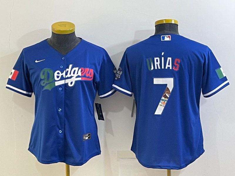 Personalized Women’s Los Angeles Dodgers #7 Julio Urias Royal Mexico Cool Base Stitched Jersey(Run Small) S