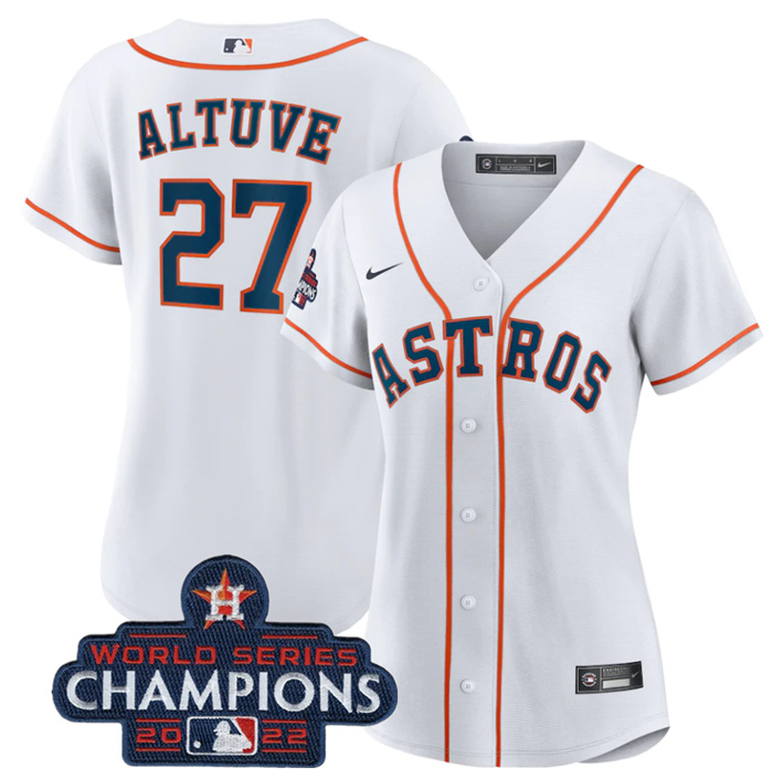Personalized Women’s Houston Astros #27 Jose Altuve White 2022 World Series Champions Cool Base Stitched Baseball Jersey(Run Small)