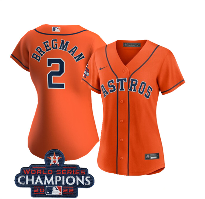 Personalized Women’s Houston Astros #2 Alex Bregman Orange 2022 World Series Champions Cool Base Stitched Baseball Jersey(Run Small)