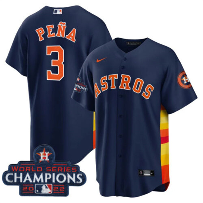 Personalized Youth Houston Astros #3 Jeremy Pena Navy 2022 World Series Champions Stitched BaseballJersey