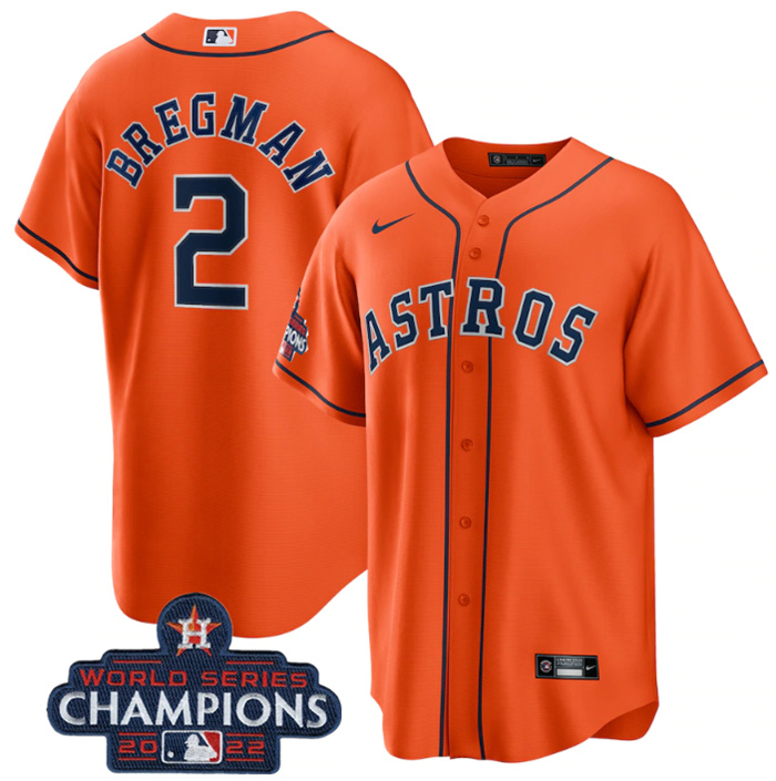 Personalized Youth Houston Astros #2 Alex Bregman Orange 2022 World Series Champions Stitched BaseballJersey