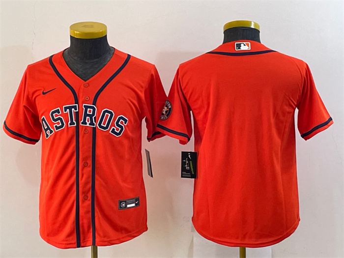 Personalized Youth Houston Astros Blank Orange With Patch Cool Base Stitched Jersey
