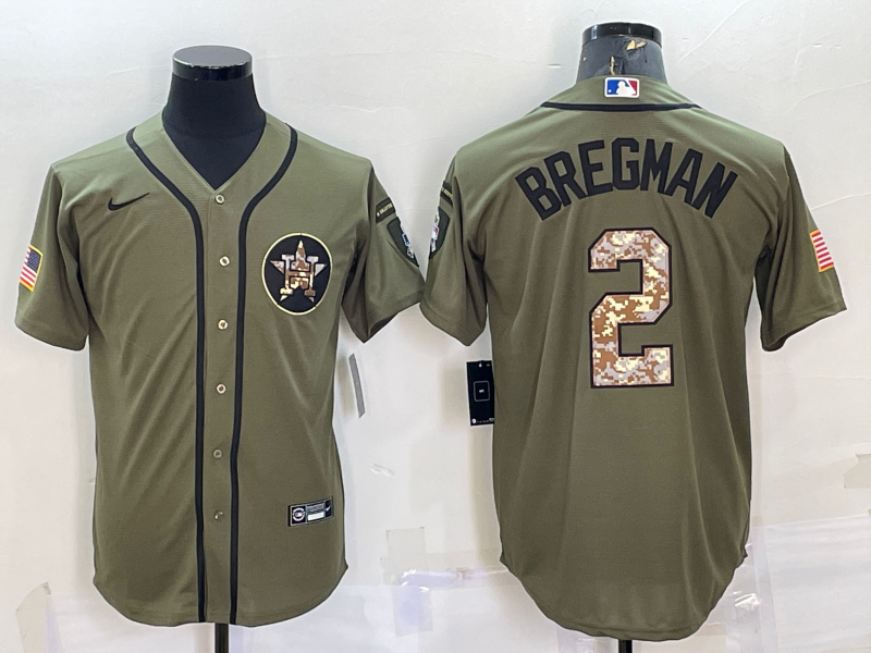 Personalized Men’s Houston Astros #2 Alex Bregman Olive Salute To Service Cool Base Stitched Jersey
