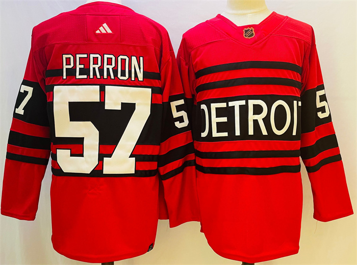 Personalized Men’s Detroit Red Wings #57 David Perron Red 2022 23 Reverse Retro Stitched Jersey