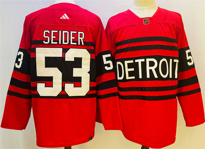 Personalized Men’s Detroit Red Wings #53 Moritz Seider Red 2022 23 Reverse Retro Stitched Jersey