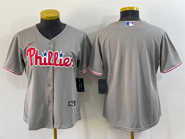 Personalized Women’s Philadelphia Phillies Blank Gray Cool Base Stitched Baseball Jersey(Run Small)