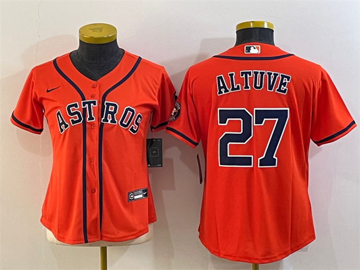 Personalized Women’s Houston Astros #27 Jose Altuve Orange With Patch Cool Base Stitched Baseball Jersey(Run Small)