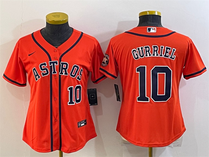 Personalized Women’s Houston Astros #10 Yuli Gurriel Orange With Patch Cool Base Stitched Baseball Jersey(Run Small) 2