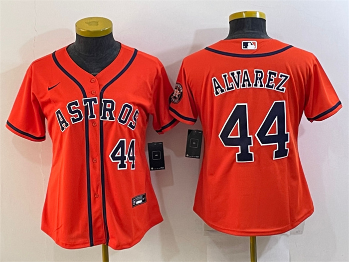 Personalized Women’s Houston Astros #44 Yordan Alvarez Orange With Patch Cool Base Stitched Baseball Jersey(Run Small) 1