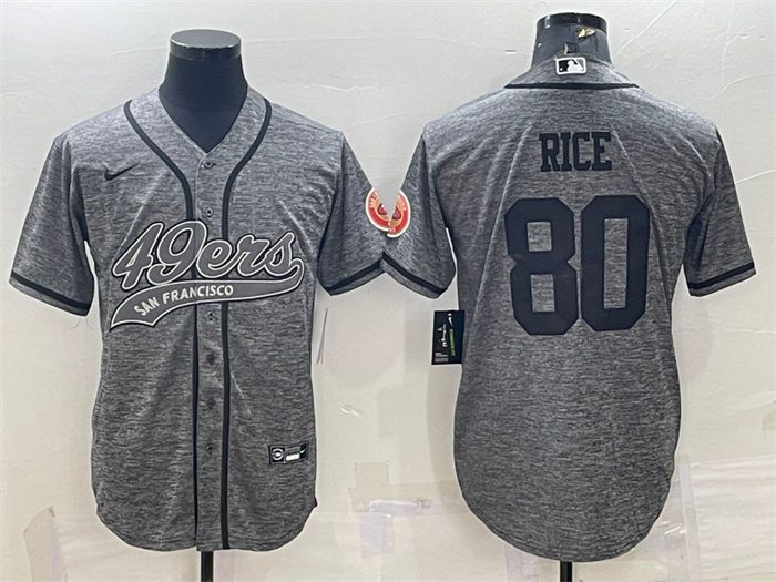 Personalized Men’s San Francisco 49ers #80 Jerry Rice Grey With Patch Cool Base Stitched Baseball Jersey