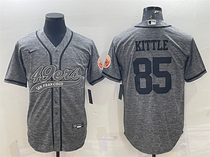 Personalized Men’s San Francisco 49ers #85 George Kittle Grey With Patch Cool Base Stitched Baseball Jersey