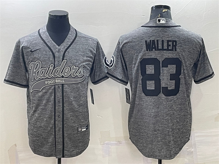 Personalized Men’s Las Vegas Raiders #83 Darren Waller Grey With Patch Cool Base Stitched Baseball Jersey