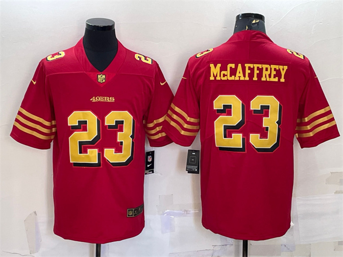 Personalized Men’s San Francisco 49ers #23 Christian McCaffrey Red Gold Untouchable Limited Stitched Jersey
