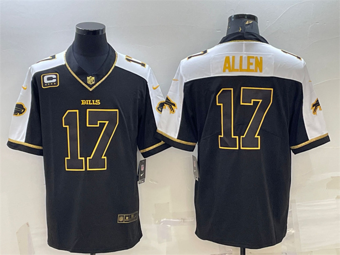 Personalized Men’s Buffalo Bills #17 Josh Allen Black Gold With C Patch Thanksgiving Untouchable Limited Stitched Jersey