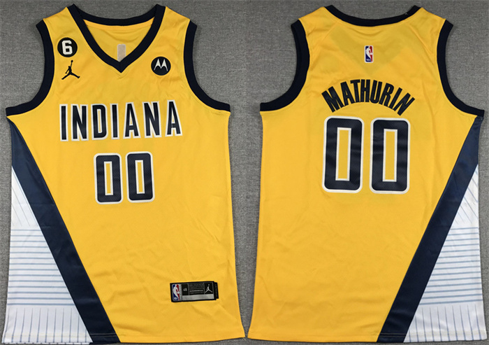 Personalized Men’s Indiana Pacers #00 Bennedict Mathurin Yellow With NO.6 Patch Stitched Basketball Jersey