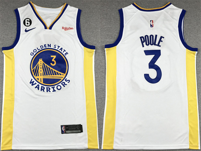 Personalized Men’s Golden State Warriors #3 Jordan Poole White With No.6 Patch Stitched Jersey