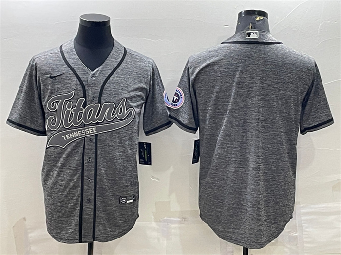 Personalized Men’s Tennessee Titans Blank Grey With Patch Cool Base Stitched Baseball Jersey